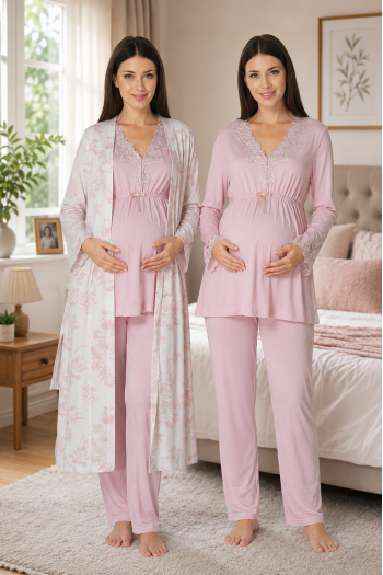 Effortt 8094 Pudra Lohusa Hamile Pijama Takım Sabahlık